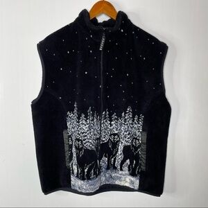 Vintage Nanuk Fleece Wolf‎ Print Vest Large